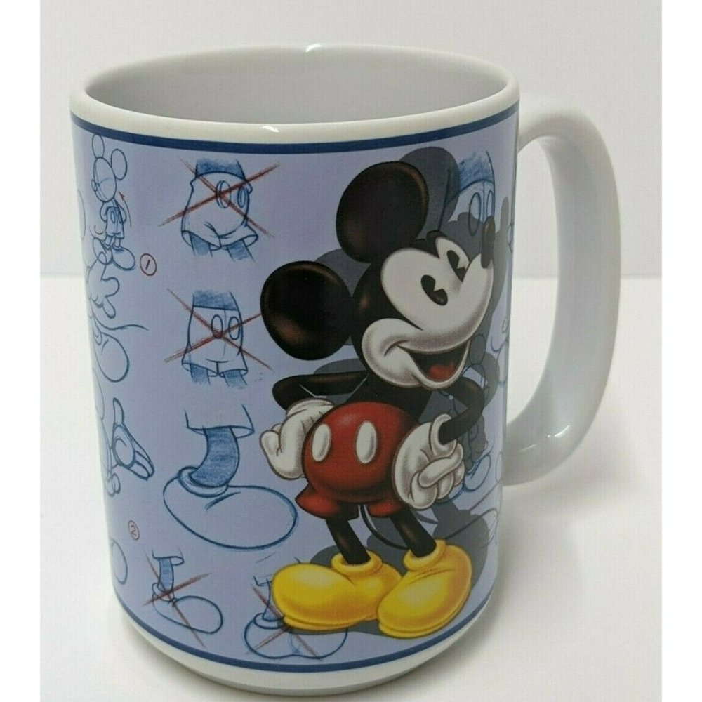 Mickey Mouse Artist Sketch Drawing 16 oz Coffee Mug Tea Cup Disney Store Blue